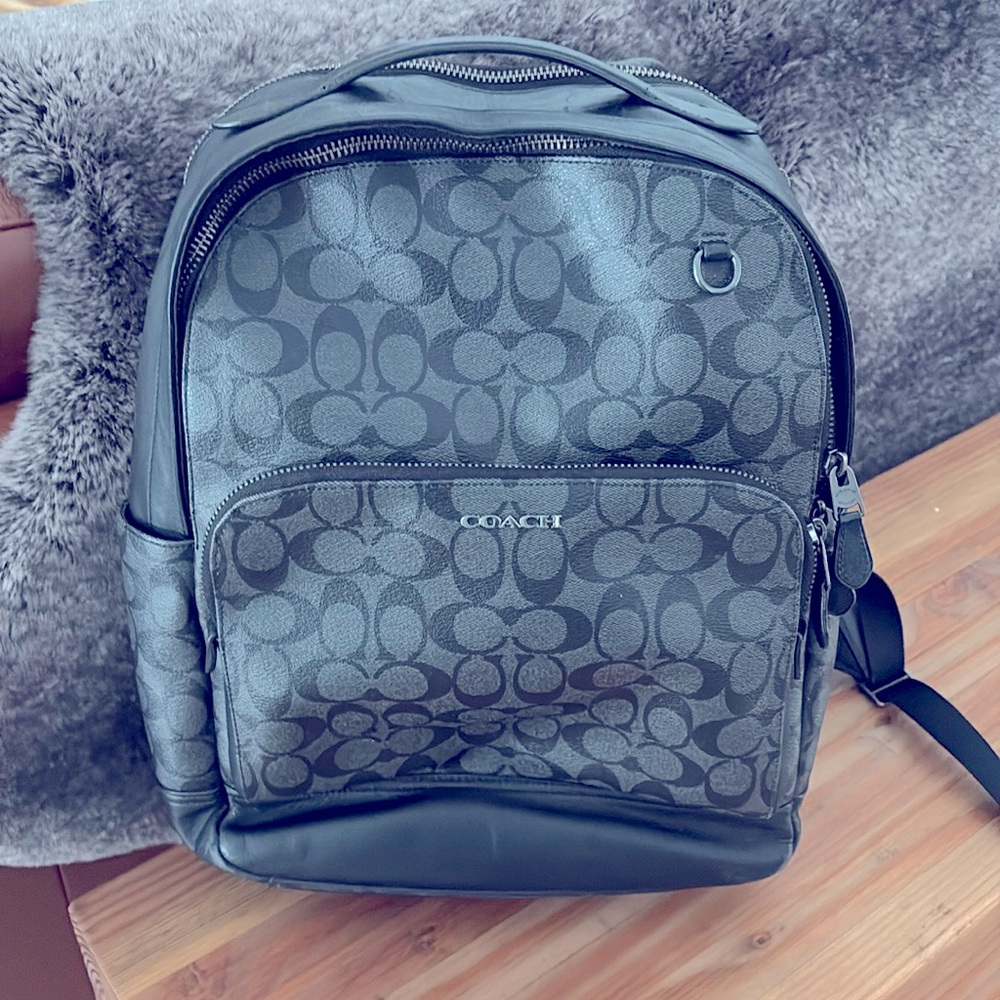 COACH MENS LEATHER BACKPACK MONOGRAM PRINT GRAY AND BLACK 🩶🖤🩶🩶
